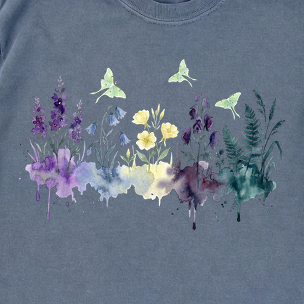 Watercolor Luna Moth Wildflowers Premium Long Sleeve