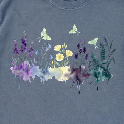 Watercolor Luna Moth Wildflowers Premium Long Sleeve