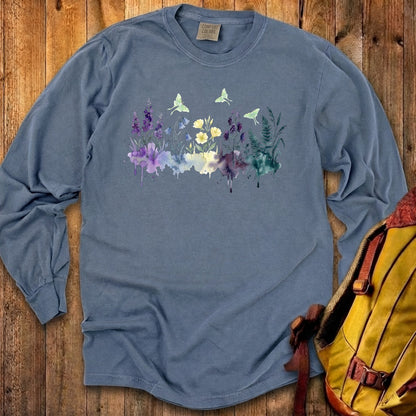 Watercolor Luna Moth Wildflowers Premium Long Sleeve
