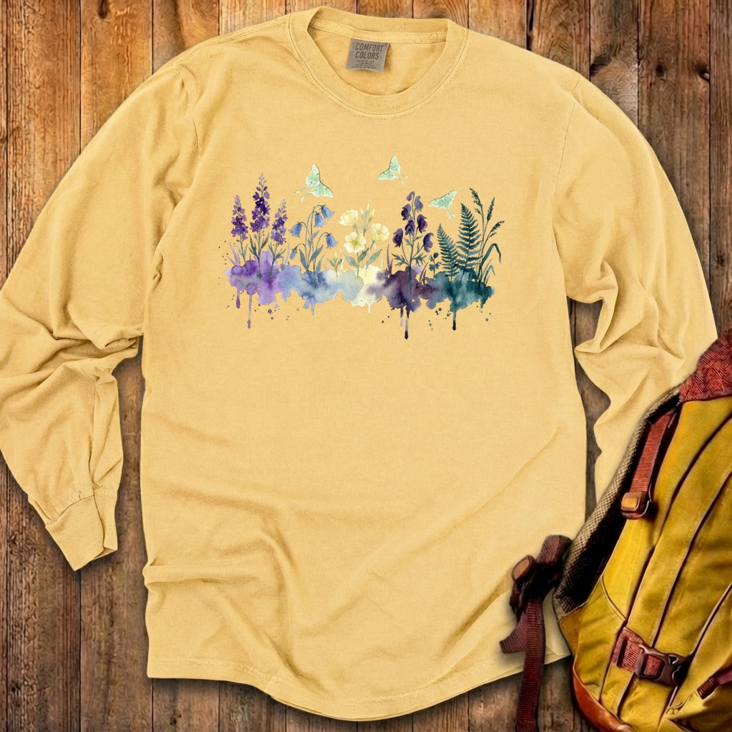Watercolor Luna Moth Wildflowers Premium Long Sleeve