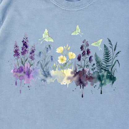 Watercolor Luna Moth Wildflowers Premium Long Sleeve