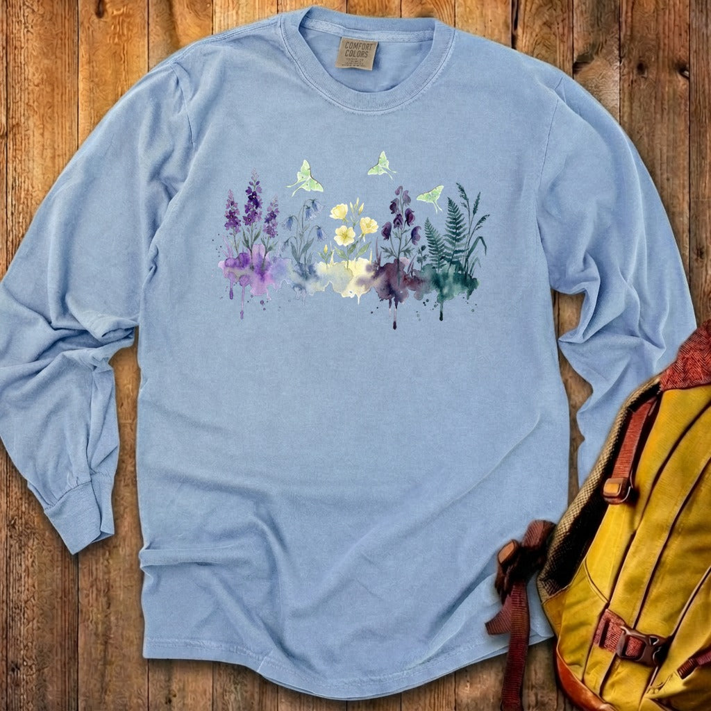 Watercolor Luna Moth Wildflowers Premium Long Sleeve