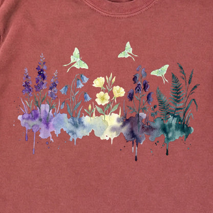Watercolor Luna Moth Wildflowers Premium Long Sleeve