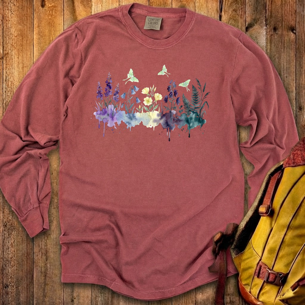 Watercolor Luna Moth Wildflowers Premium Long Sleeve