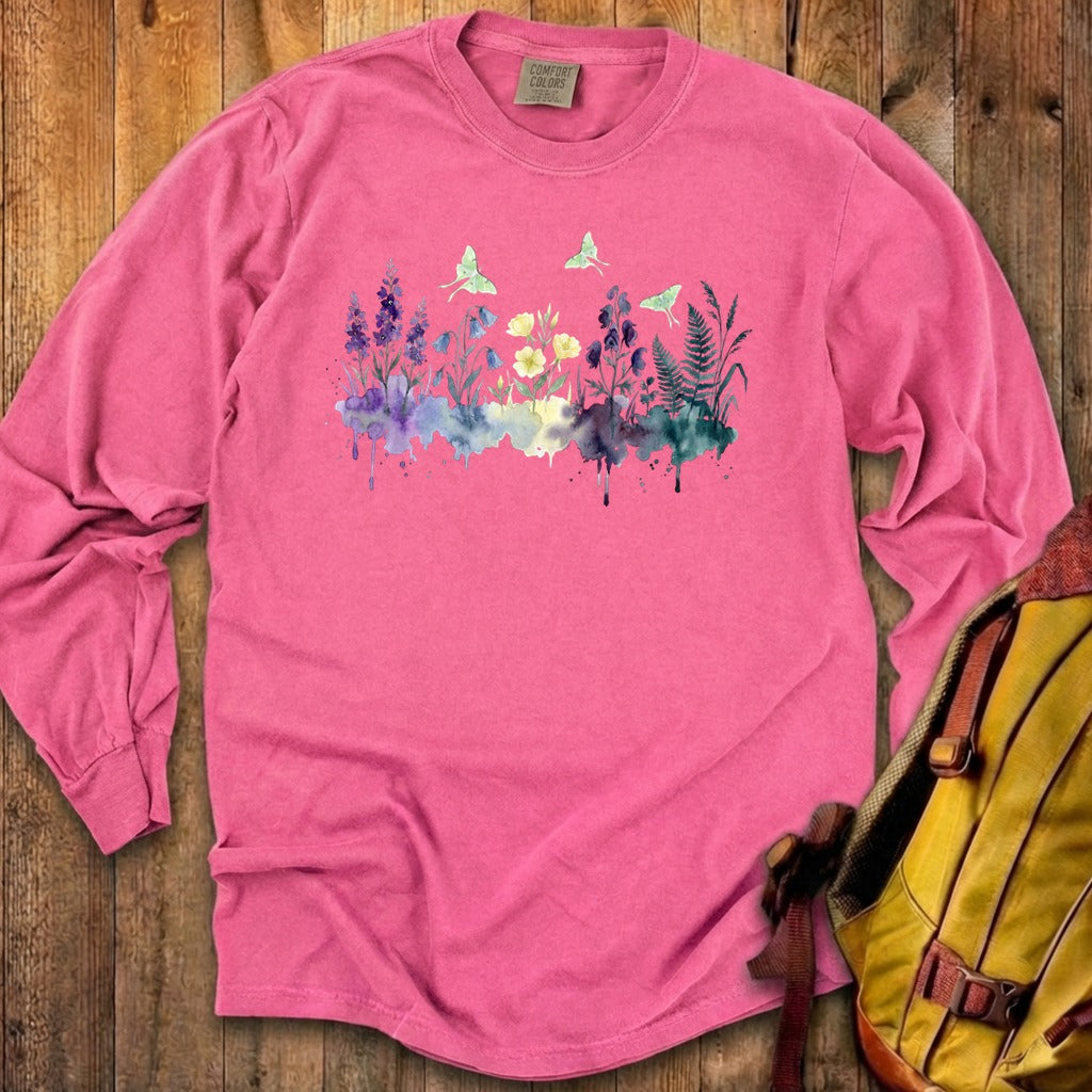 Watercolor Luna Moth Wildflowers Premium Long Sleeve
