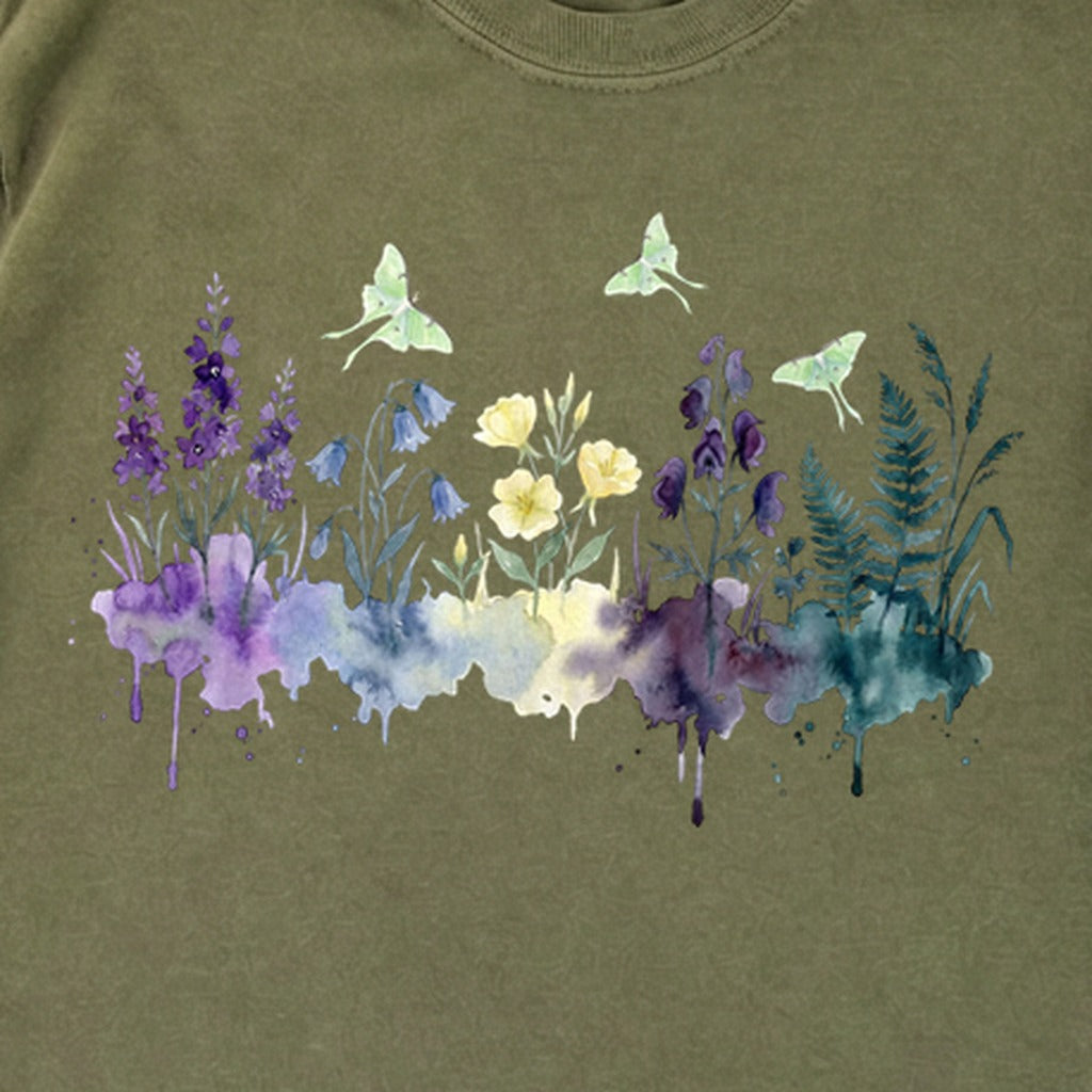 Watercolor Luna Moth Wildflowers Premium Long Sleeve