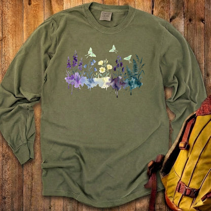 Watercolor Luna Moth Wildflowers Premium Long Sleeve