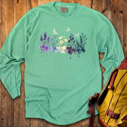 Watercolor Luna Moth Wildflowers Premium Long Sleeve
