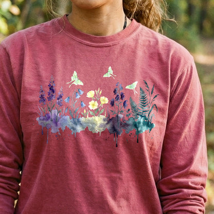 Watercolor Luna Moth Wildflowers Premium Long Sleeve