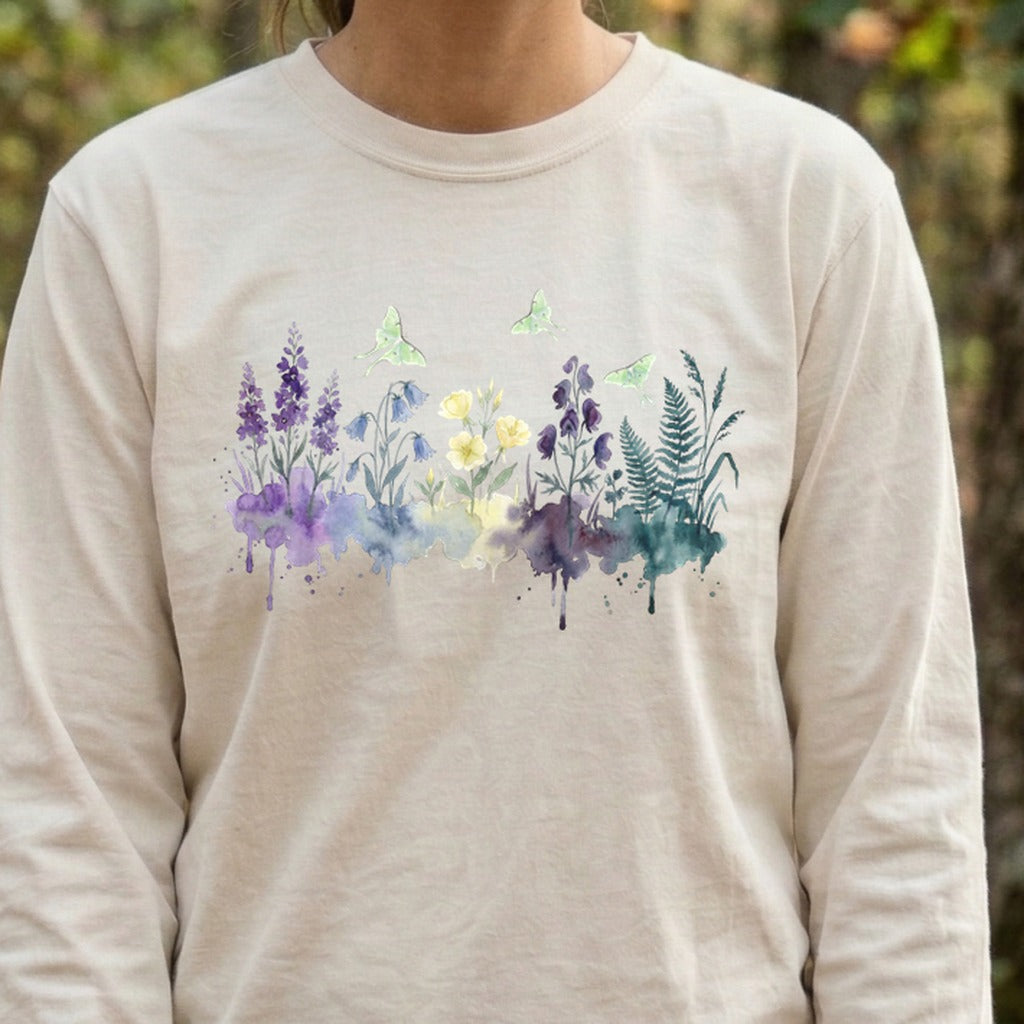 Watercolor Luna Moth Wildflowers Premium Long Sleeve