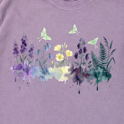 Watercolor Luna Moth Wildflowers Premium Long Sleeve