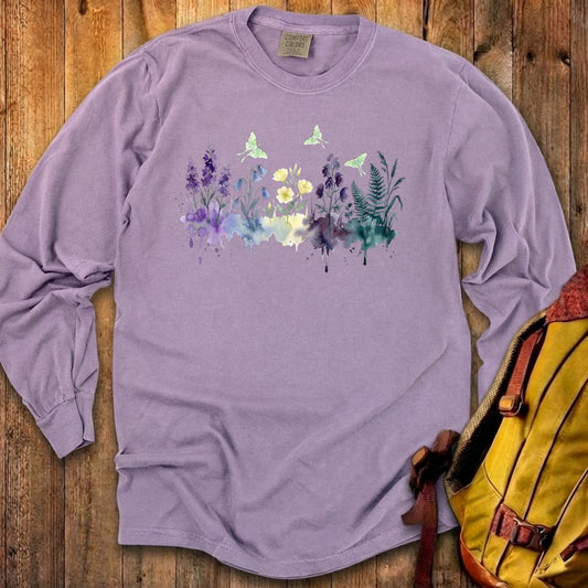 Watercolor Luna Moth Wildflowers Premium Long Sleeve