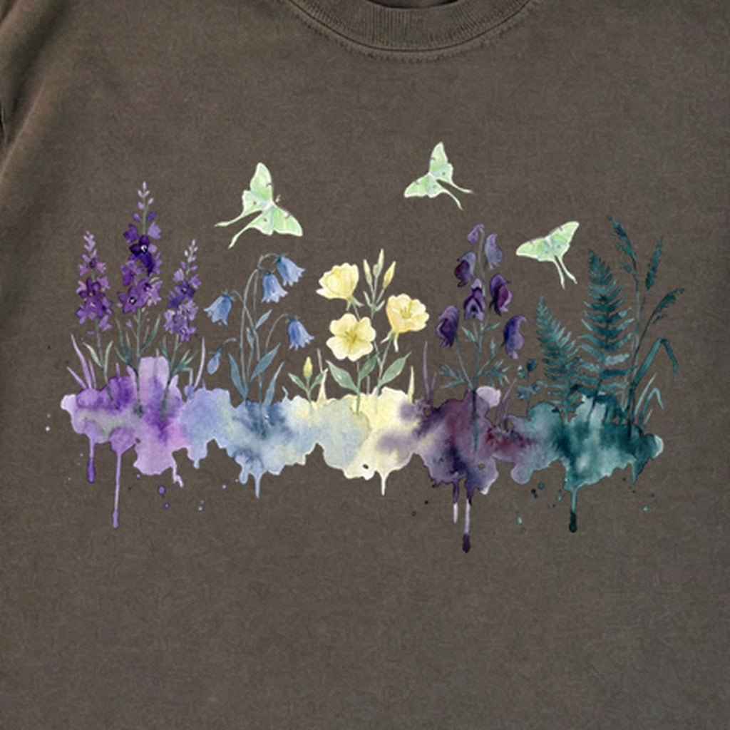 Watercolor Luna Moth Wildflowers Premium Long Sleeve