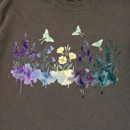 Watercolor Luna Moth Wildflowers Premium Long Sleeve