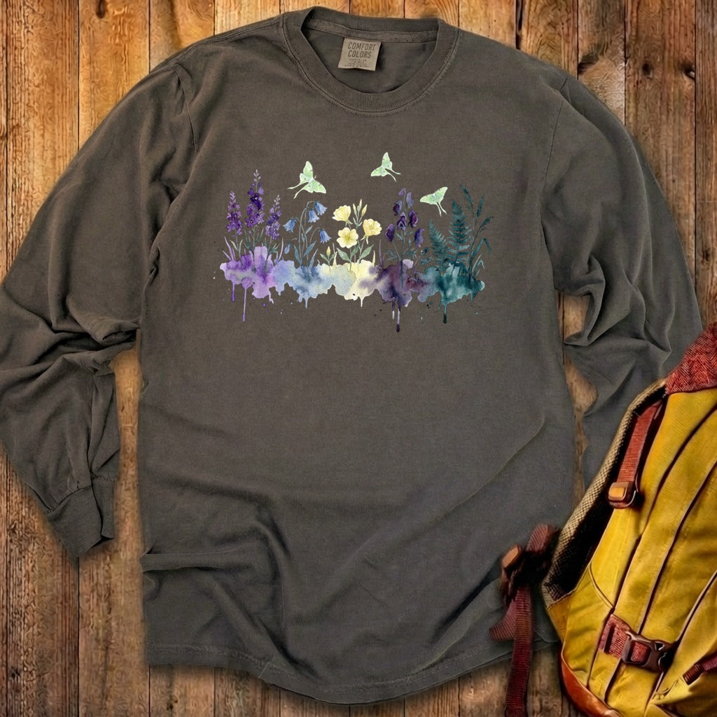 Watercolor Luna Moth Wildflowers Premium Long Sleeve