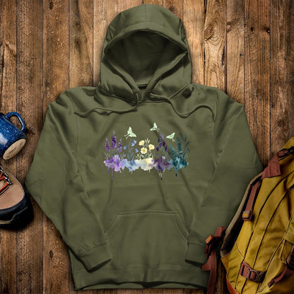 Watercolor Luna Moth Wildflowers Hoodie