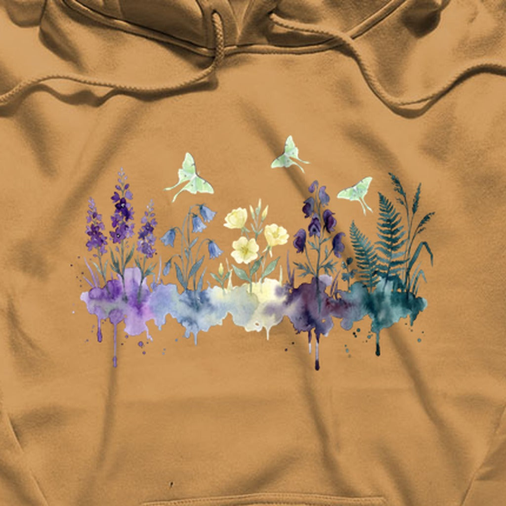 Watercolor Luna Moth Wildflowers Hoodie