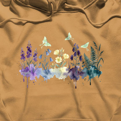Watercolor Luna Moth Wildflowers Hoodie