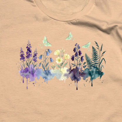 Watercolor Luna Moth Wildflowers T-Shirt
