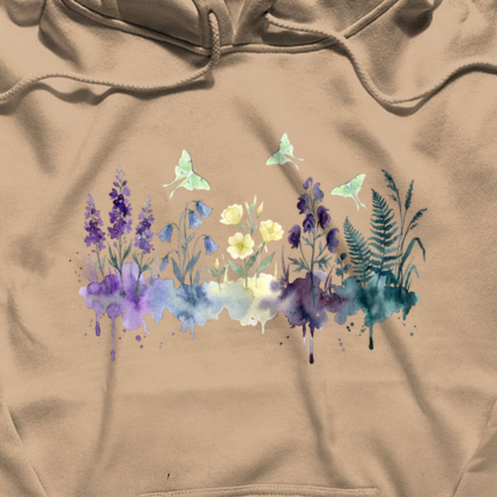 Watercolor Luna Moth Wildflowers Hoodie