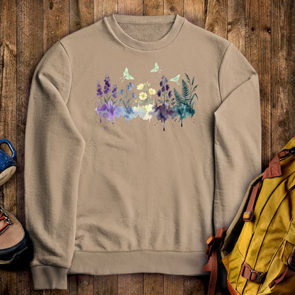 Watercolor Luna Moth Wildflowers Crewneck Sweatshirt