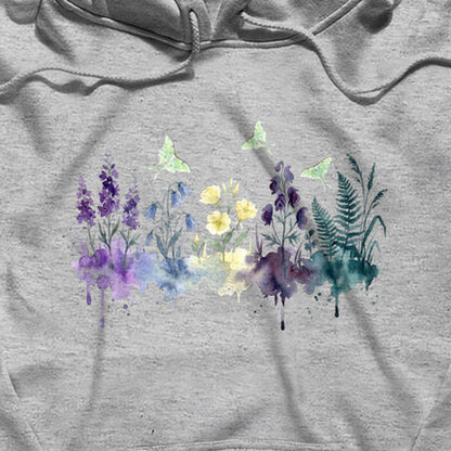 Watercolor Luna Moth Wildflowers Hoodie