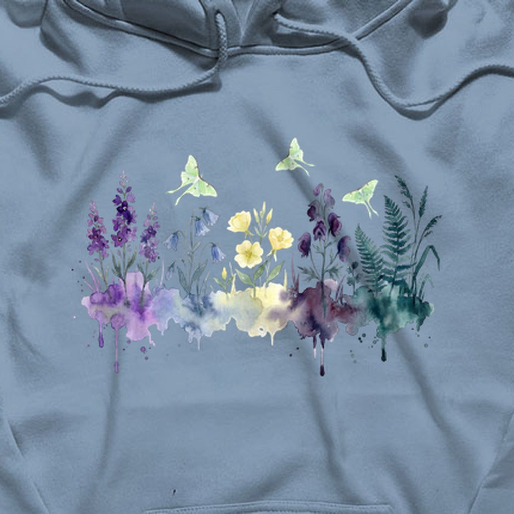 Watercolor Luna Moth Wildflowers Hoodie