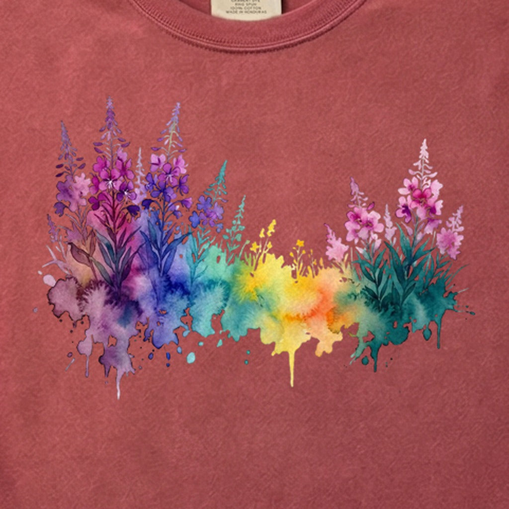 Watercolor Fireweed Cotton T-Shirt