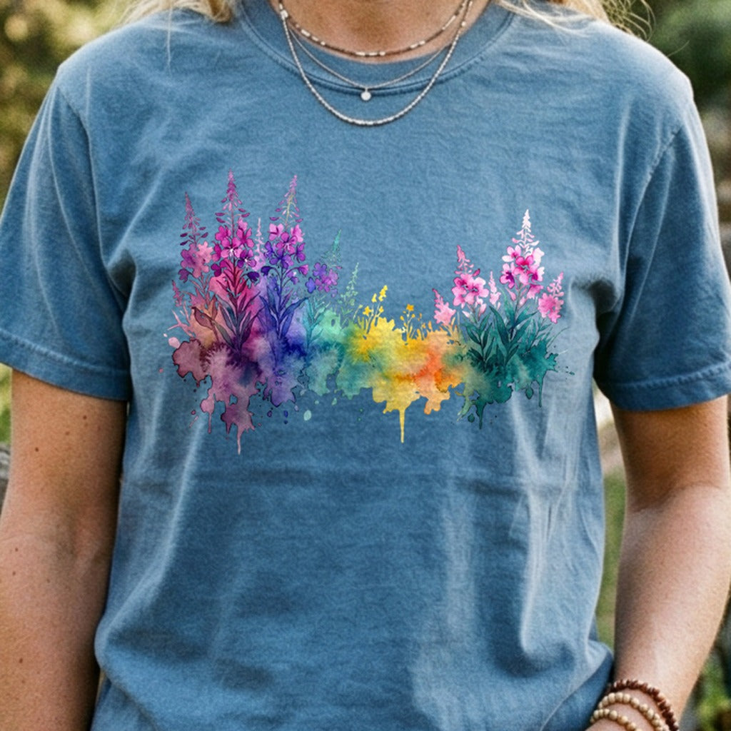 Watercolor Fireweed Cotton T-Shirt