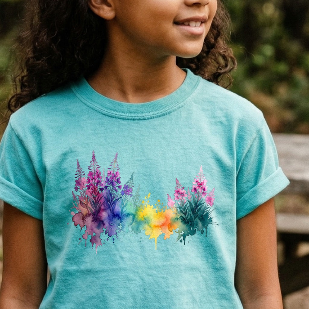 Watercolor Fireweed Kids Cotton T-Shirt