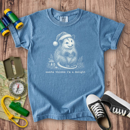 Santa Thinks I Am a Delight Possum Kids Cotton T-Shirt
