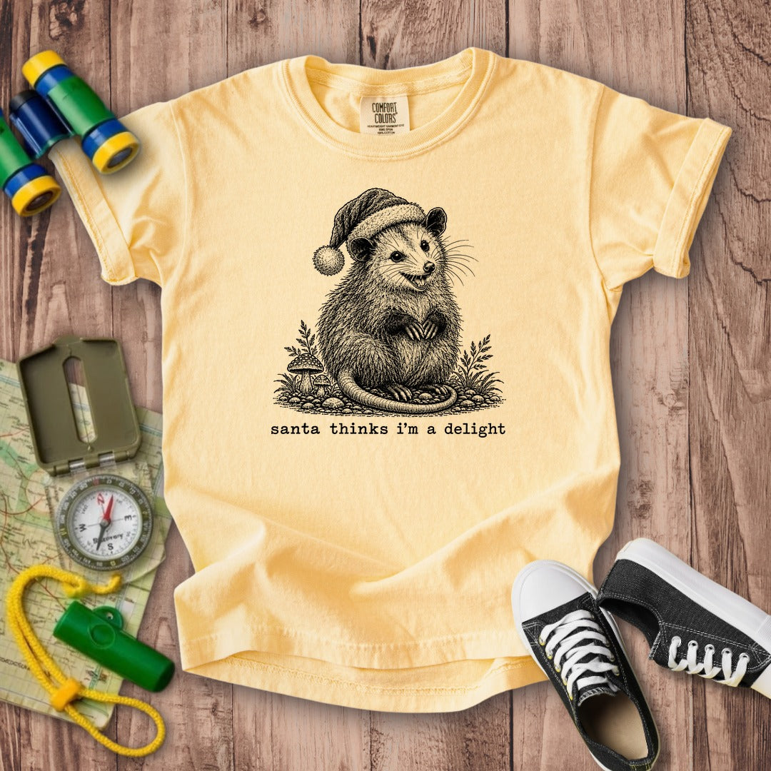 Santa Thinks I Am a Delight Possum Kids Cotton T-Shirt