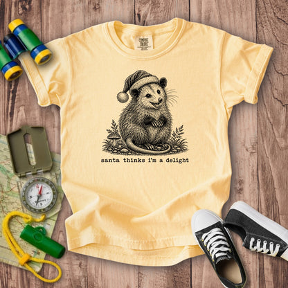 Santa Thinks I Am a Delight Possum Kids Cotton T-Shirt