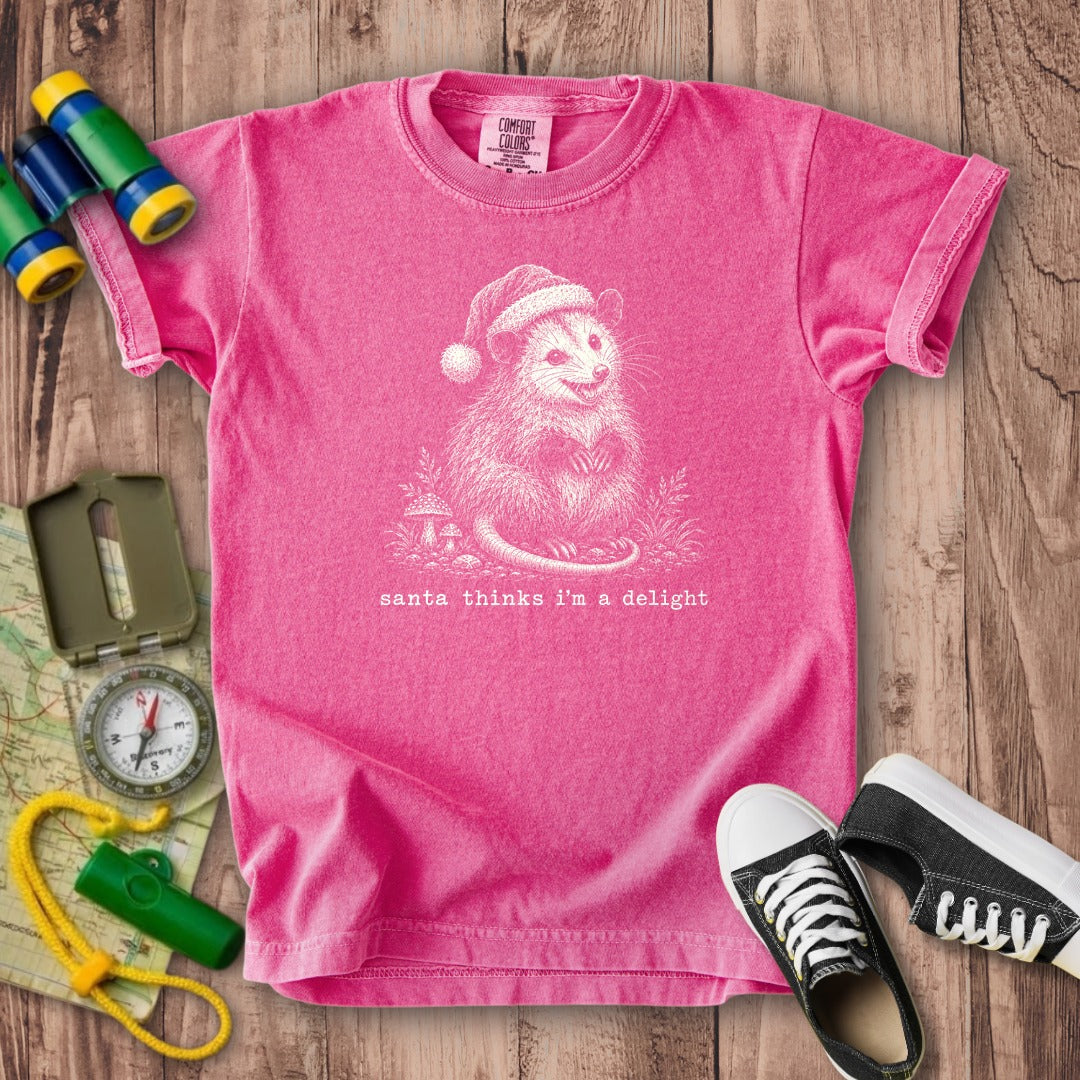 Santa Thinks I Am a Delight Possum Kids Cotton T-Shirt