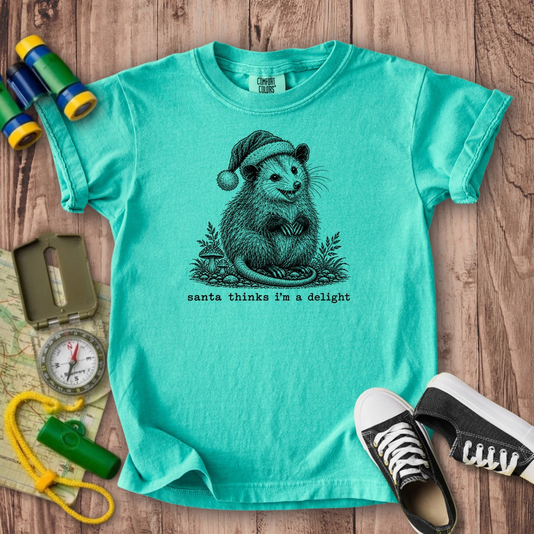 Santa Thinks I Am a Delight Possum Kids Cotton T-Shirt