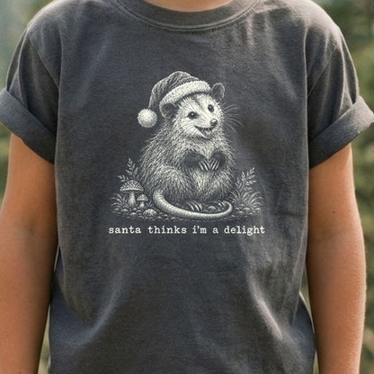 Santa Thinks I Am a Delight Possum Kids Cotton T-Shirt