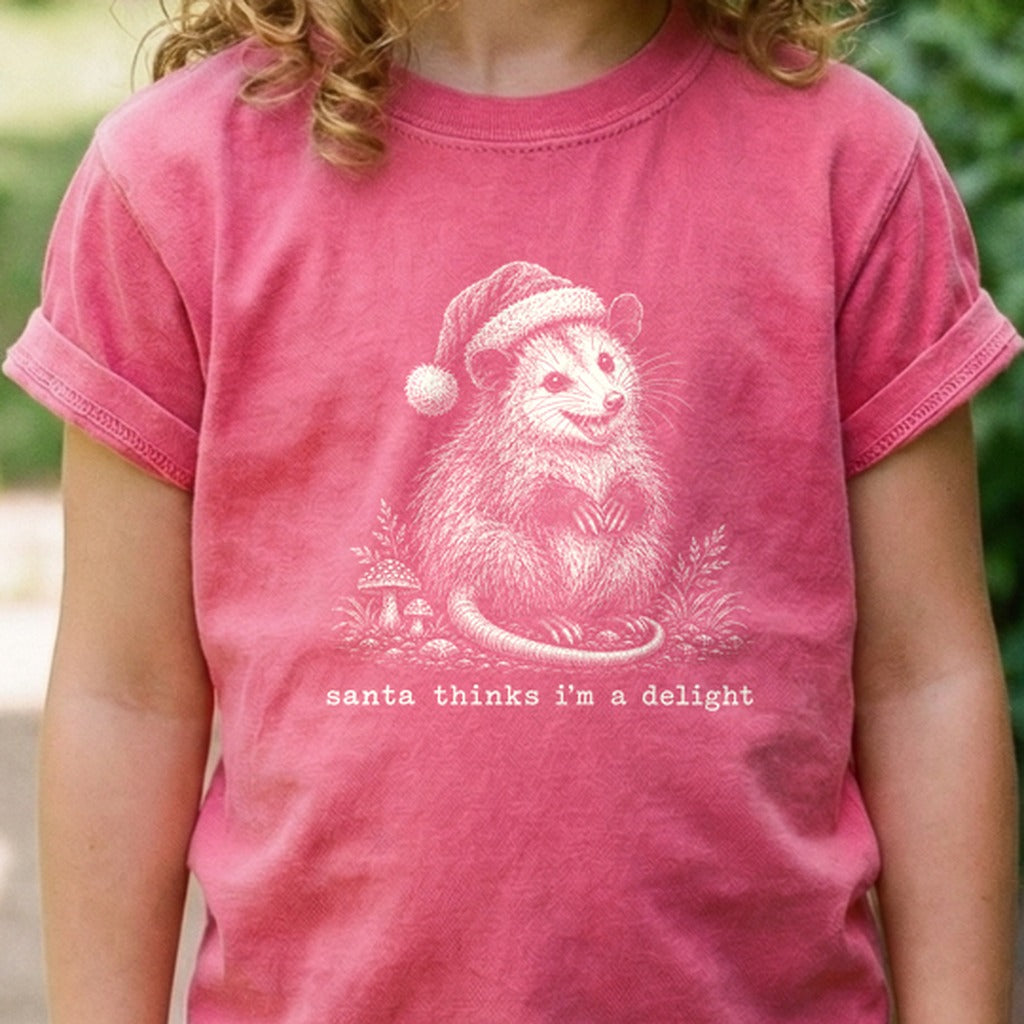 Santa Thinks I Am a Delight Possum Kids Cotton T-Shirt