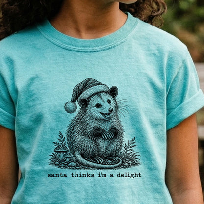 Santa Thinks I Am a Delight Possum Kids Cotton T-Shirt