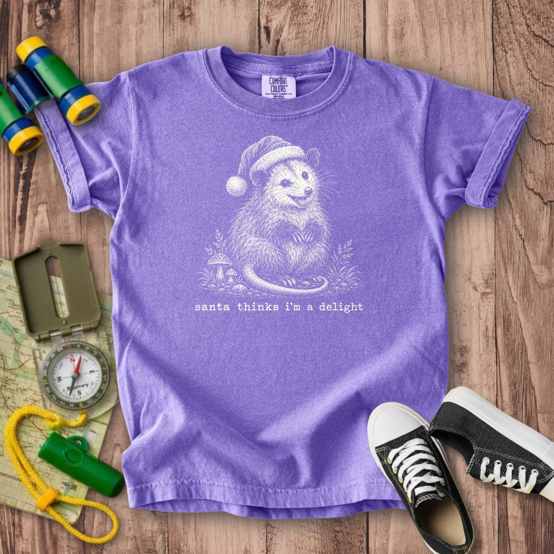 Santa Thinks I Am a Delight Possum Kids Cotton T-Shirt