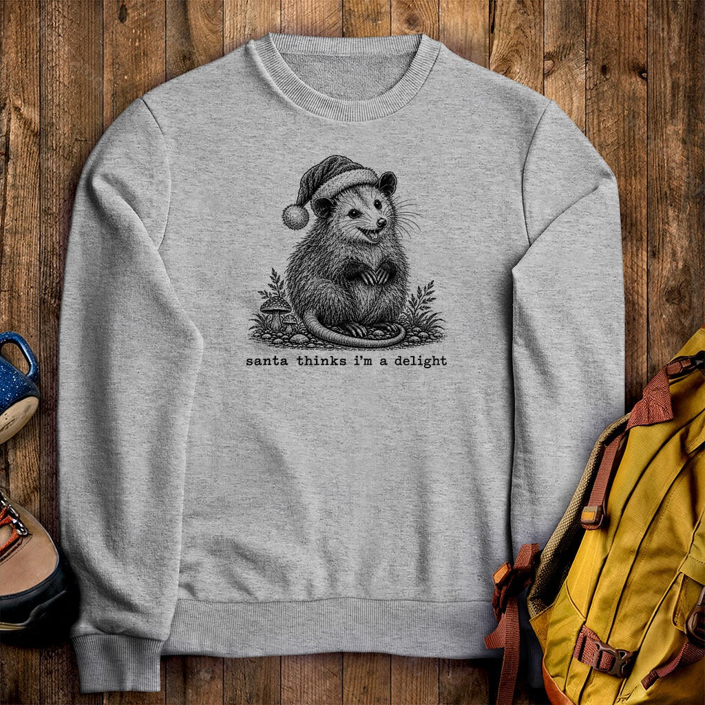 Santa Thinks I Am a Delight Possum Crewneck Sweatshirt
