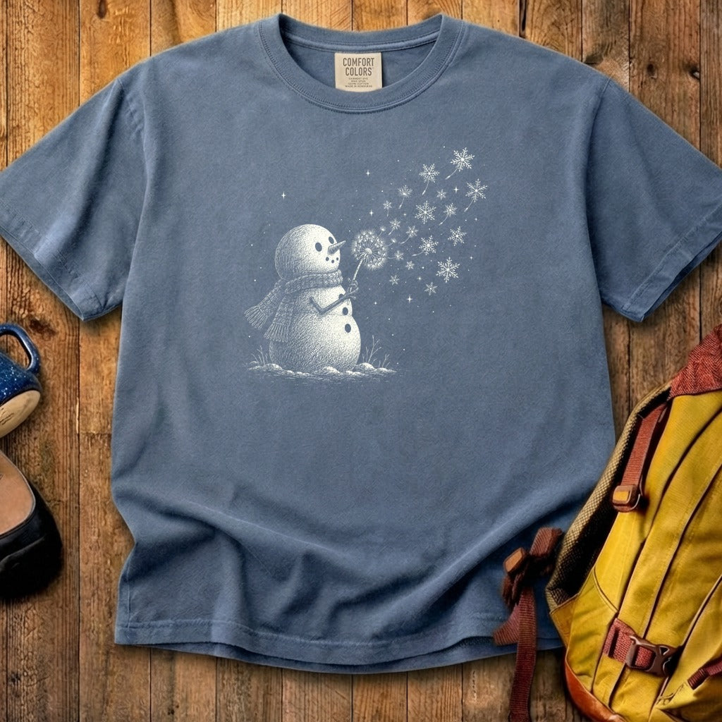 Snowman Dandelion Wish Cotton T-Shirt