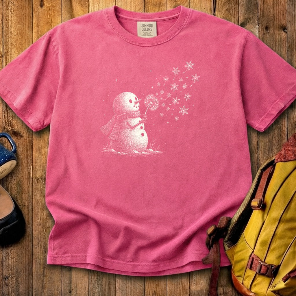 Snowman Dandelion Wish Cotton T-Shirt