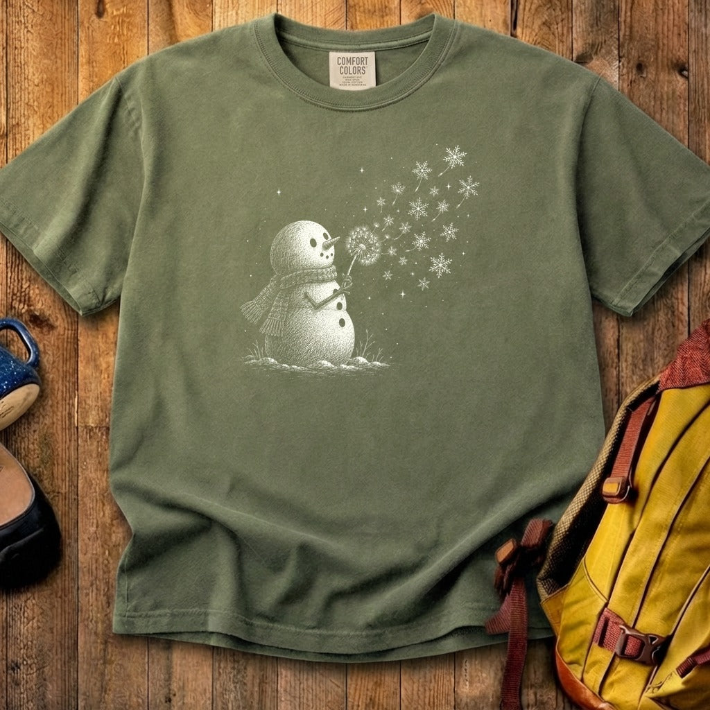 Snowman Dandelion Wish Cotton T-Shirt