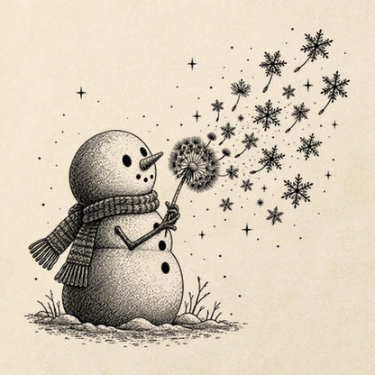 Snowman Dandelion Wish Cotton T-Shirt
