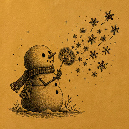 Snowman Dandelion Wish Cotton T-Shirt