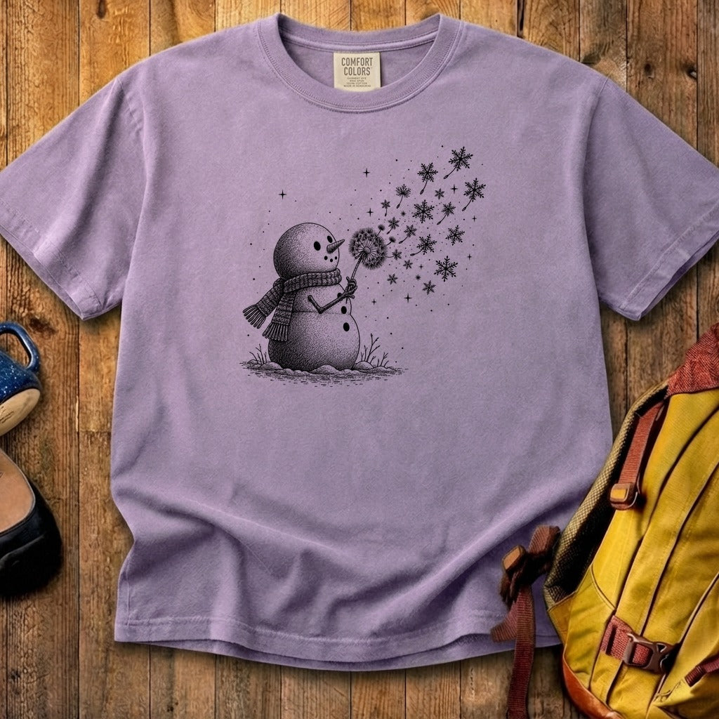 Snowman Dandelion Wish Cotton T-Shirt