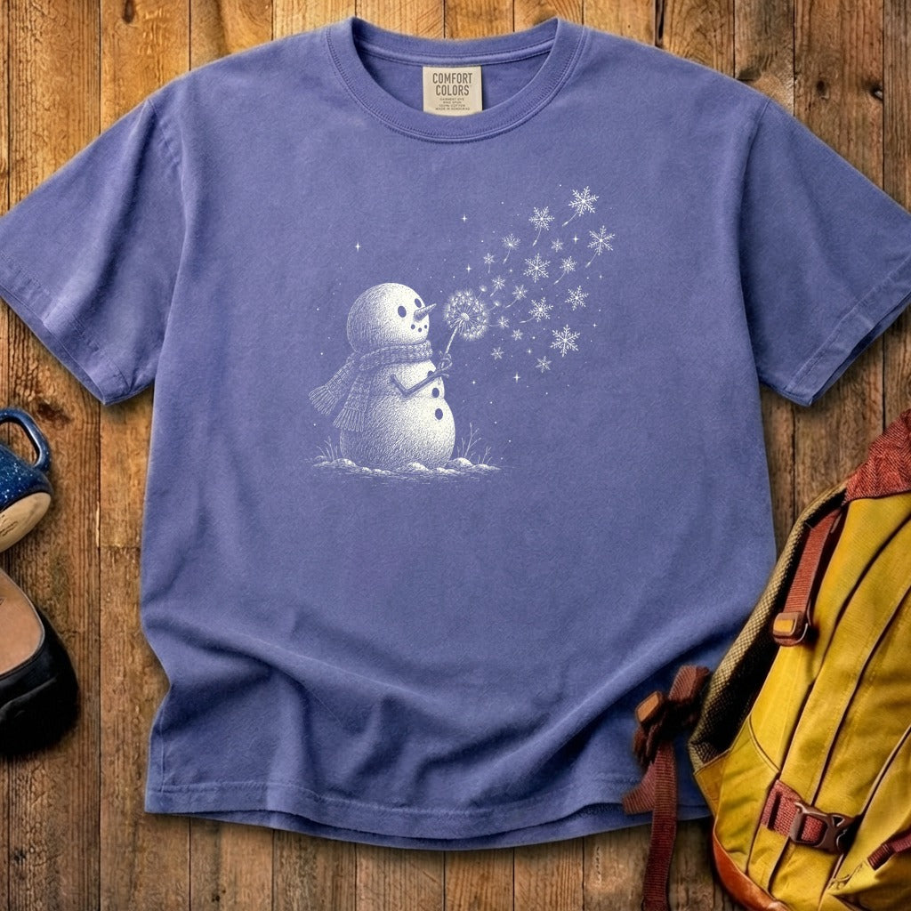 Snowman Dandelion Wish Cotton T-Shirt