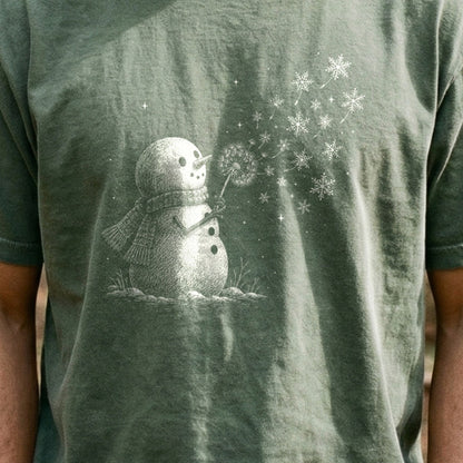 Snowman Dandelion Wish Cotton T-Shirt