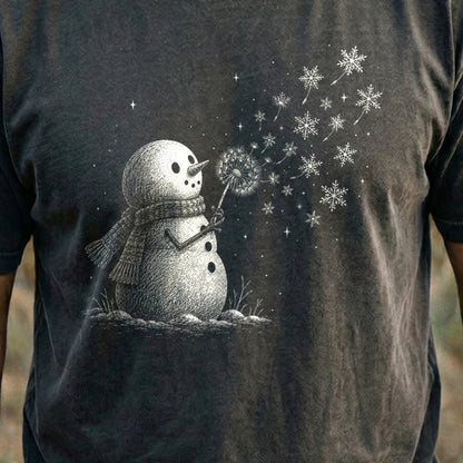 Snowman Dandelion Wish Cotton T-Shirt