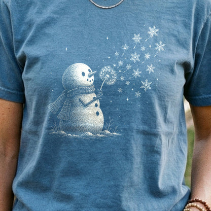 Snowman Dandelion Wish Cotton T-Shirt